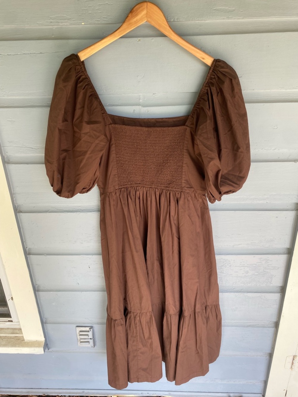 Abercrombie & Fitch Brown Puff Sleeve Emerson Poplin Midi Dress Brown  LT - Picture 3 of 4